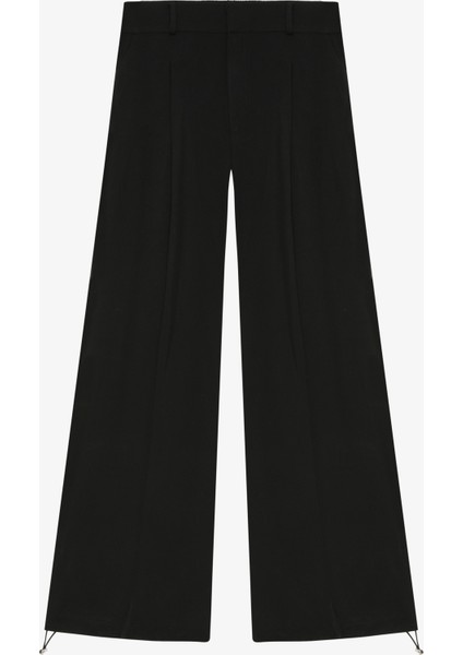 Şerit Garnili Kontrast Kumaş Bol Paça Pantolon Siyah