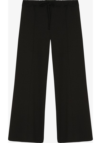 Dikiş Detaylı Yumuşak Dokulu Bol Paça Pantolon Siyah