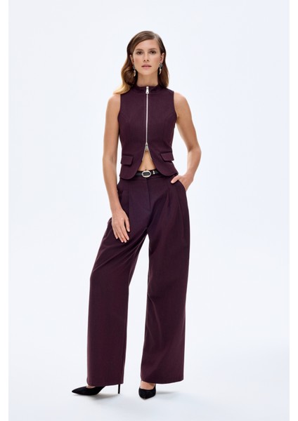 Kemerli Yüksek Bel Pileli Palazzo Pantolon Kahverengi fiyatları