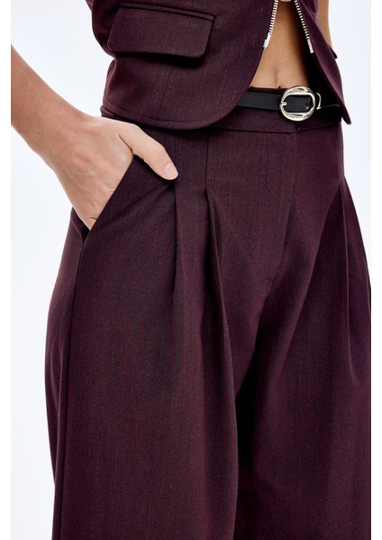 Kemerli Yüksek Bel Pileli Palazzo Pantolon Kahverengi fırsatları