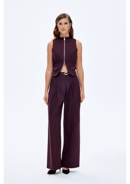 Kemerli Yüksek Bel Pileli Palazzo Pantolon Kahverengi indirimleri