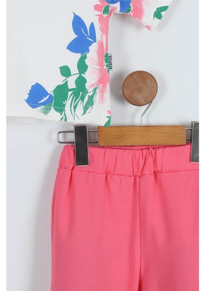 Kız Çocuk Çiçek Baskılı Bisiklet Yaka 2/8 yaş Takımı