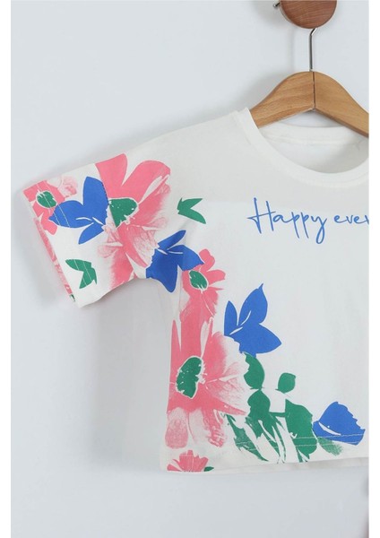 Kız Çocuk Çiçek Baskılı Bisiklet Yaka 2/8 yaş Takımı