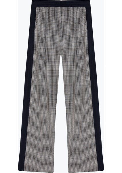 Ekose Garnili Bol Paça Pantolon Lacivert