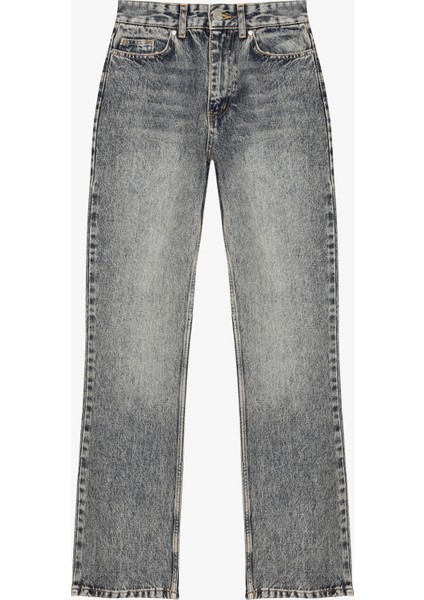 Yıkamalı Yüksek Bel Düz Paça Kot Pantolon Mavi modelleri