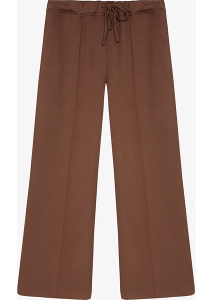 Dikiş Detaylı Yumuşak Dokulu Bol Paça Pantolon Kahverengi