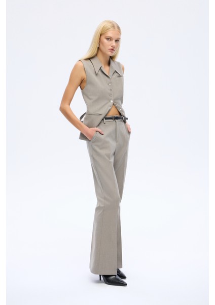 Ince Kemerli Ispanyol Paça Pantolon Gri indirimleri