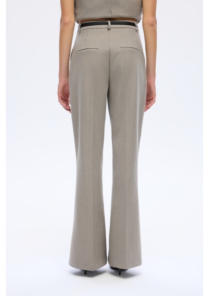 Ince Kemerli Ispanyol Paça Pantolon Gri