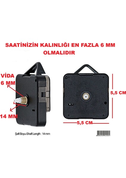 Duvar Saat Mekanizması, Saat Motoru Sessiz Çalışır 14 mm Şaft, Akrep-Yelkovan-Saniye-(Askılı) fiyatları