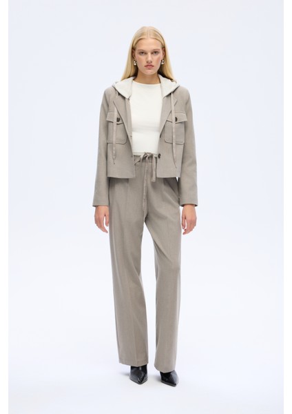 Çift Bel Detaylı Bağcıklı Bol Paça Pantolon Gri indirimleri