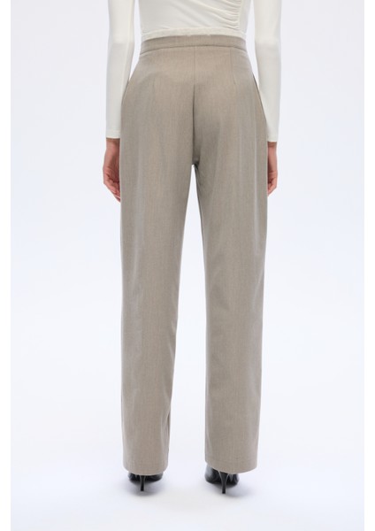 Çift Bel Detaylı Bağcıklı Bol Paça Pantolon Gri