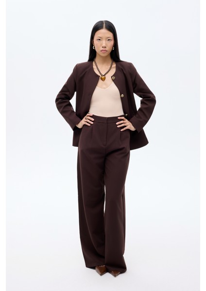 Bol Paça Kumaş Pantolon Koyu Kahve indirimleri