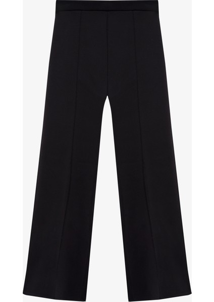 Dikiş Detaylı Yumuşak Dokulu Bol Paça Pantolon Siyah