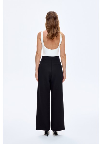 Bol Paça Kumaş Pantolon Siyah