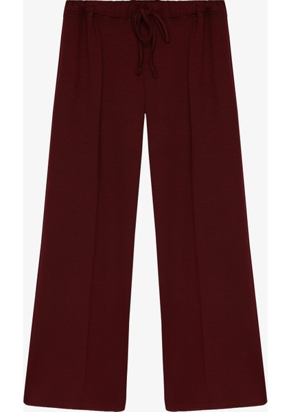 Dikiş Detaylı Yumuşak Dokulu Bol Paça Pantolon Vişne