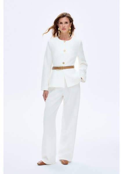 Bol Paça Kumaş Pantolon Ekru indirimleri