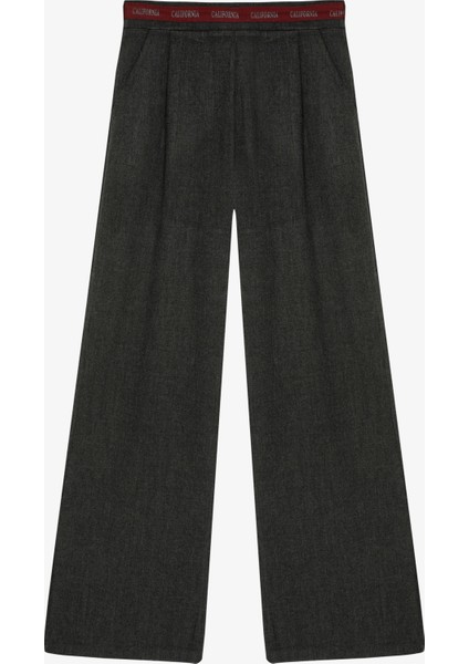 Pensli Şerit Bel Detaylı Bol Paça Pantolon Antrasit