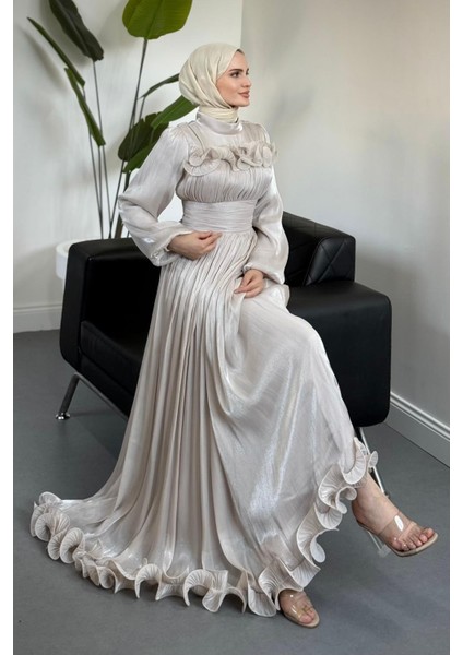 Maryam Altı ve Göğüs Kısmı Fırfırlı Janjan Abiye Taş fiyatları