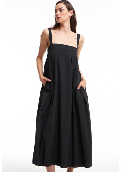 Askılı Uzun Elbise Siyah