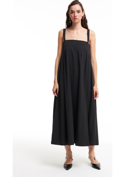 Askılı Uzun Elbise Siyah