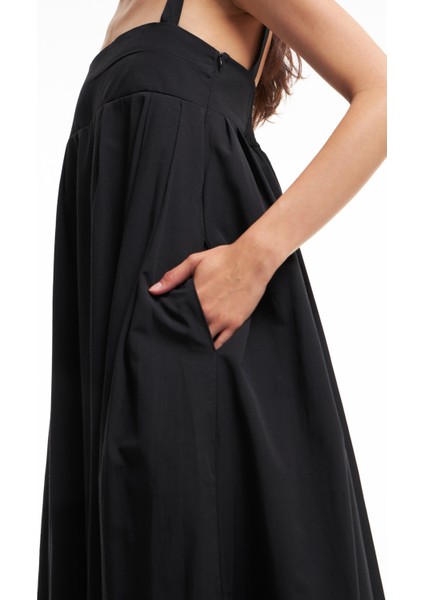 Askılı Uzun Elbise Siyah