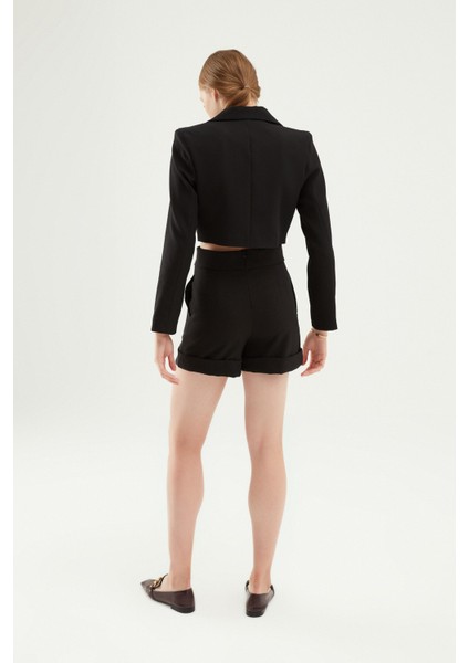 Kruvaze Crop Blazer Ceket Siyah