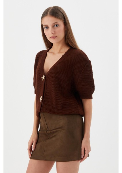 Yıldız Düğmeli Kısa Kol Hırka Kahve indirimleri
