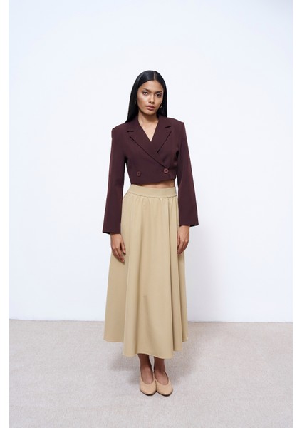 Kruvaze Crop Blazer Ceket Kahverengi
