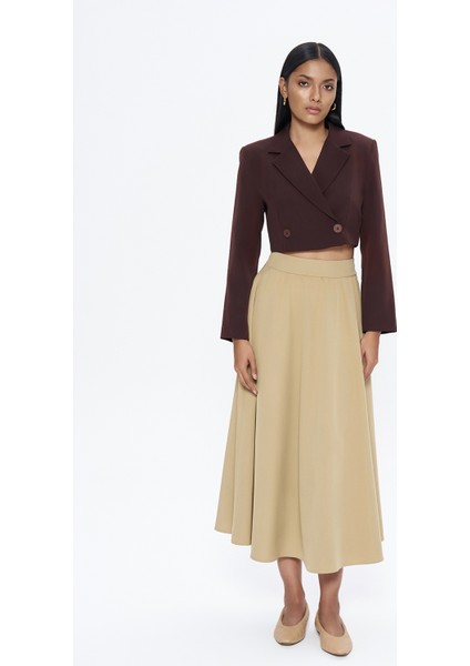Kruvaze Crop Blazer Ceket Kahverengi