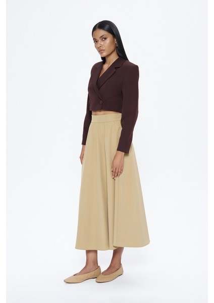 Kruvaze Crop Blazer Ceket Kahverengi
