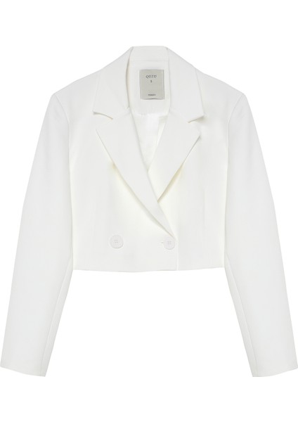 Kruvaze Crop Blazer Ceket Ekru