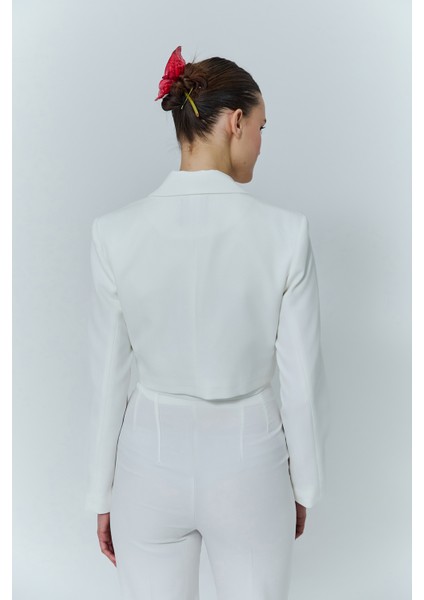 Kruvaze Crop Blazer Ceket Ekru