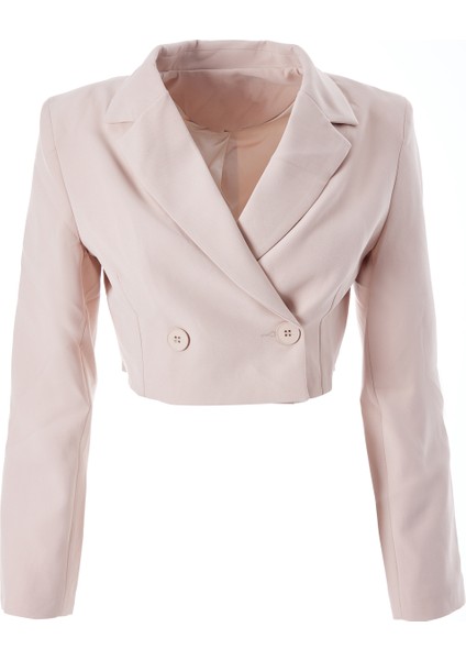 Kruvaze Crop Blazer Ceket Taş