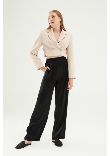 Kruvaze Crop Blazer Ceket Taş