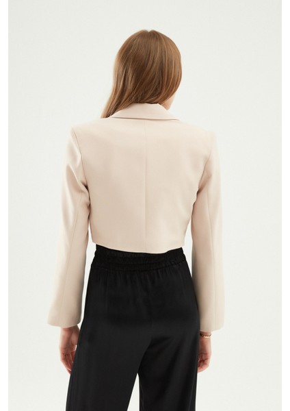 Kruvaze Crop Blazer Ceket Taş