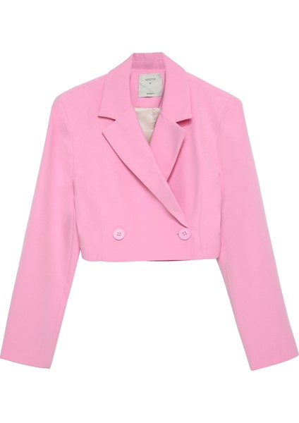 Kruvaze Crop Blazer Ceket Pembe