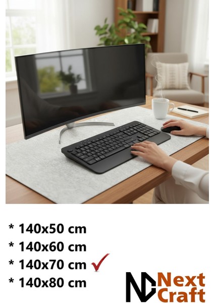 Mouse Pad Masa Koruyucu Büyük Keçe Oyuncu Matı 3mm Açık Gri Renk