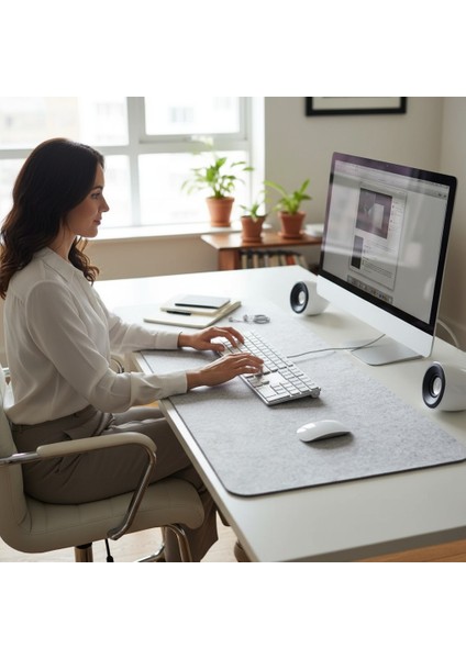 Mouse Pad Masa Koruyucu Büyük Keçe Oyuncu Matı 3mm Açık Gri Renk indirimleri