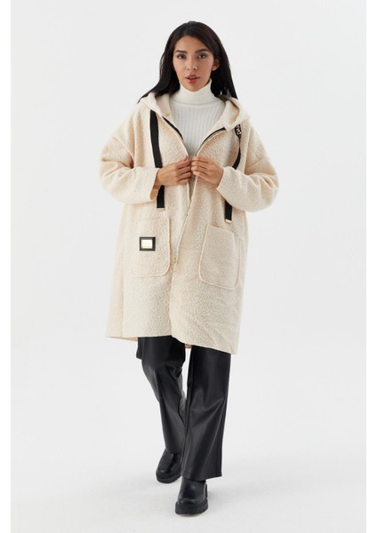 Kapüşonlu Cepli Uzun Hırka Ekru modelleri