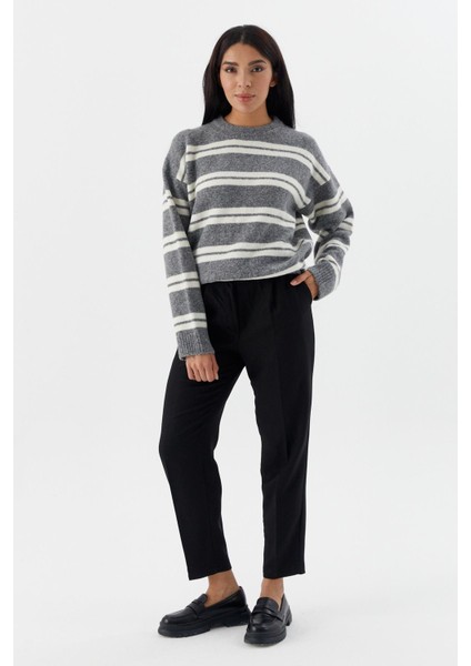 Çizgili Triko Kazak Grı modelleri