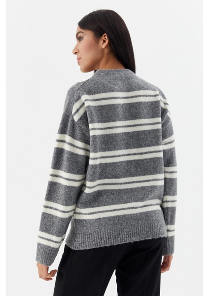 Çizgili Triko Kazak Grı indirimleri