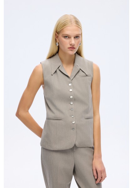 Kuşaklı Düğmeli Yelek Ceket Gri fiyatları