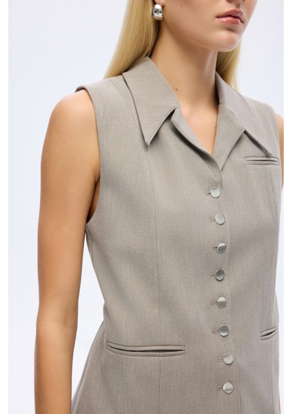 Kuşaklı Düğmeli Yelek Ceket Gri fırsatları