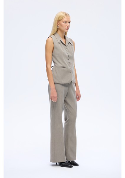 Kuşaklı Düğmeli Yelek Ceket Gri indirimleri