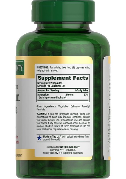 Nature’s Bounty Magnesium Glycinate 240 Mg 180 Kapsül | Yüksek Emilimli Magnezyum Takviyesi fiyatları