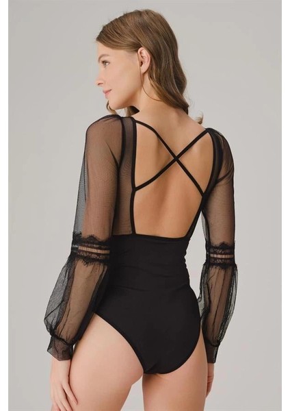 Kadın Fantazi Iç Giyim Tüllü Dantelli Uzun Kol Badi - Şehvetli ve Zarif Tasarım fiyatları