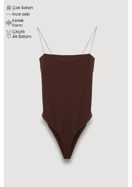 Çıtçıtlı Ince Askılı Bodysuit Koyu Kahve indirimleri