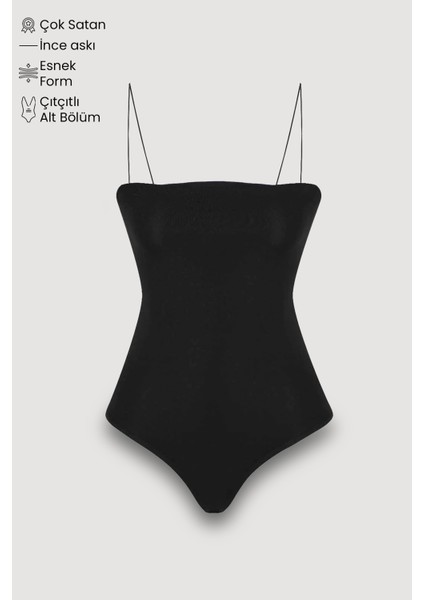 Çıtçıtlı İnce Askılı Bodysuit Siyah fırsatları