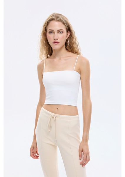 Ip Askılı Basic Crop Atlet Ekru