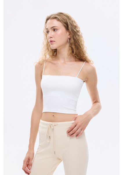 Ip Askılı Basic Crop Atlet Ekru